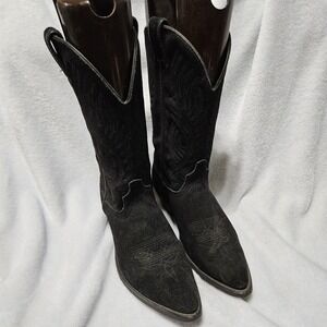 Code West Womens Black Suede Western Cowboy Boots Size 8M Pointed Toe Concert